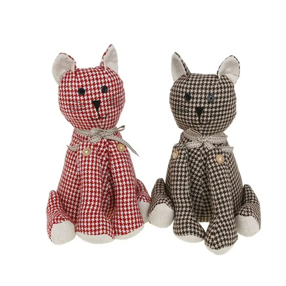 New design plaids cat plush door stoppers stuffed animal door stop
