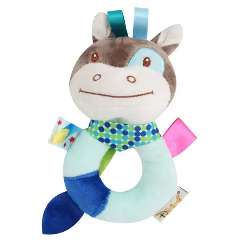 Latest custom colourful bedtime sensory cute dog shape crib baby small shaker toy rattle plush